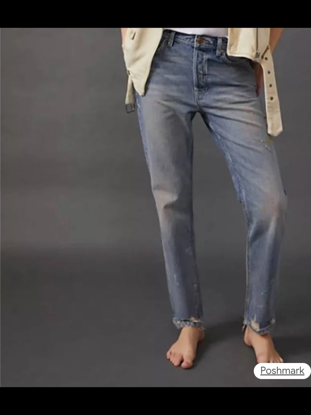 Free People We The Free Mid-Blue Distressed Straight Leg Jeans